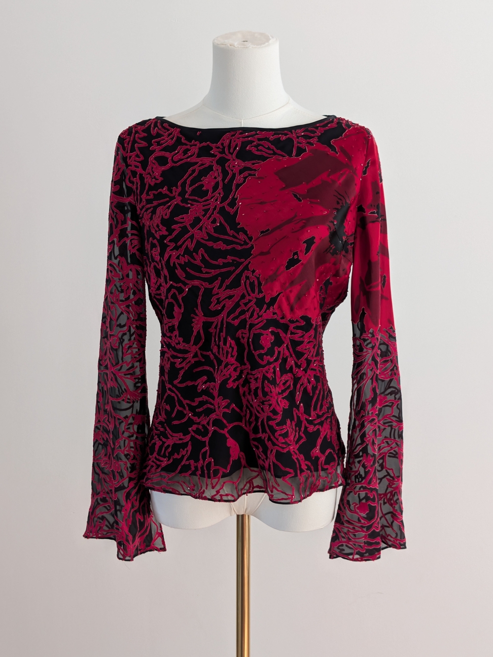 Papell Boutique Silk Blend Beaded Floral Blouse Top - S